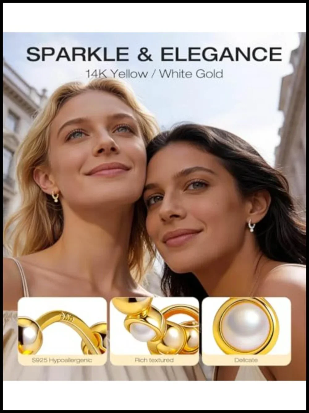 14K Gold Plated Beaded Hoop Earrings with 925 Sterling Silver Post, Dangle